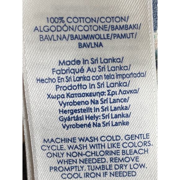 Chaps No Iron Paisley Button Up Shirt Women L Blue Long Sleeve Flip Cuffs Preppy - Picture 9 of 9